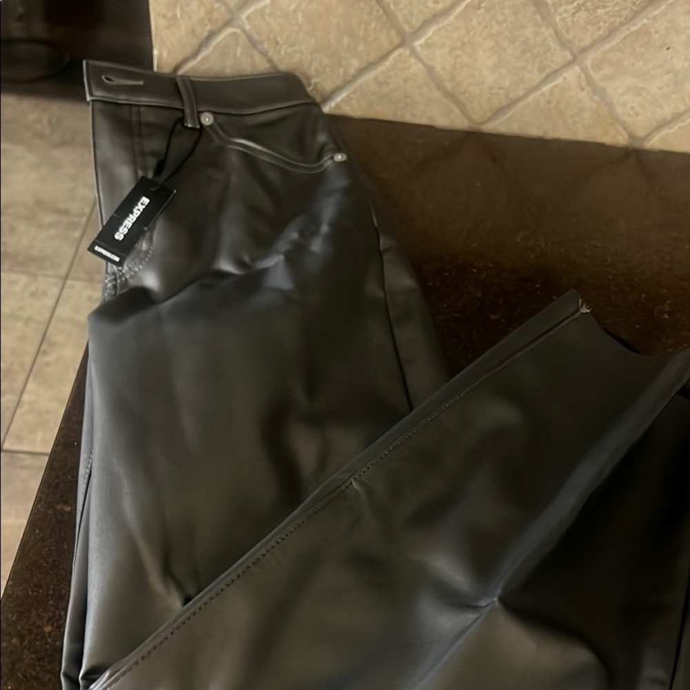 Grey Faux Leather Pants